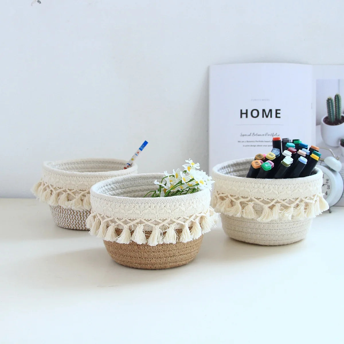 boîte de rangement minimaliste en corde de coton pour stylos