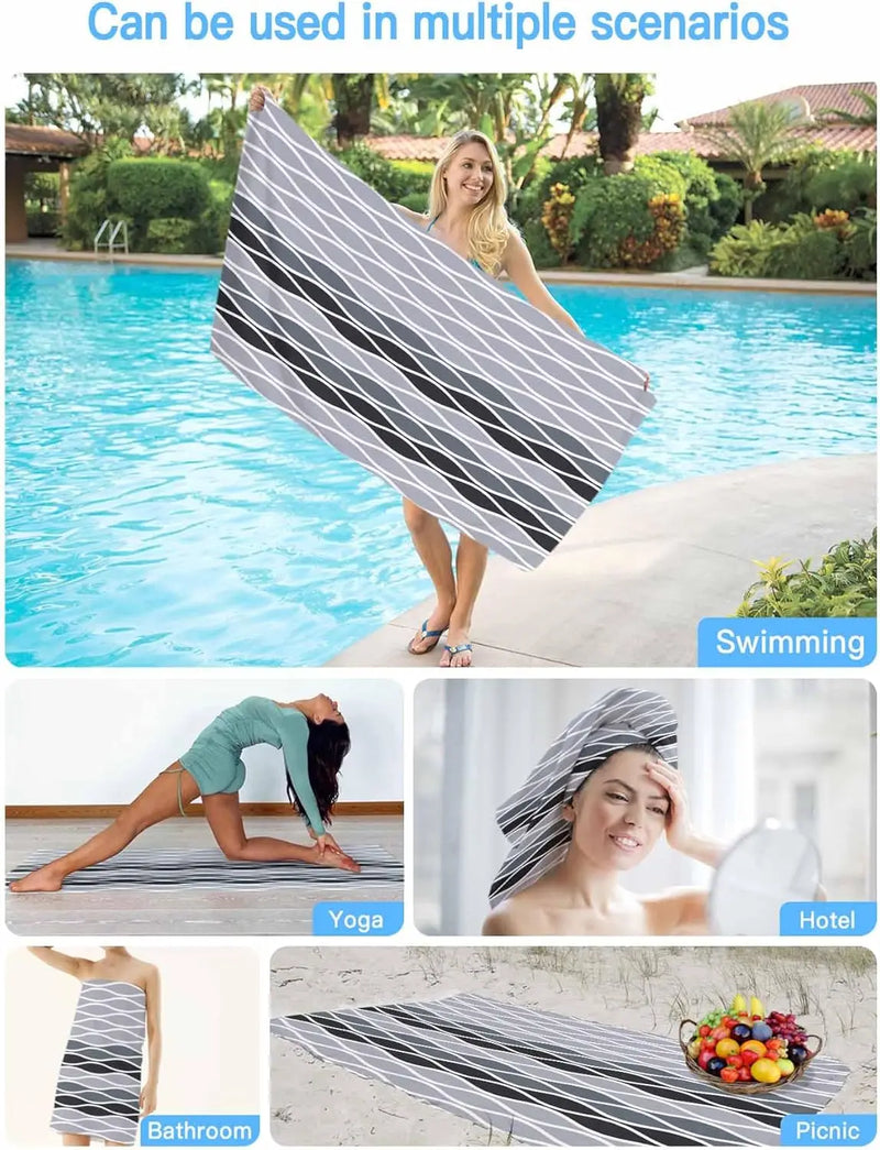 serviette de plage motifs vagues abstraites absorbante légère