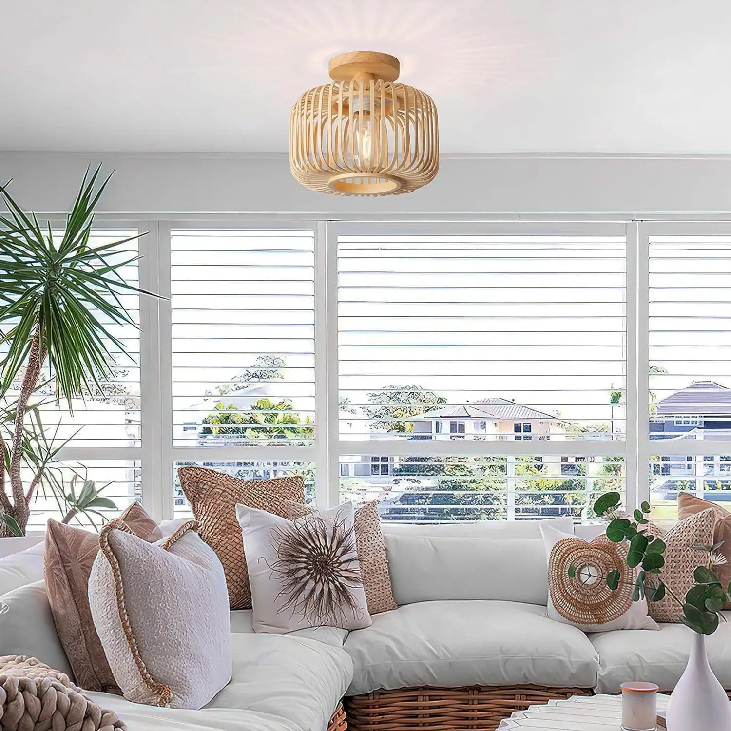 plafonnier en bambou tricoté à la main pour décoration créative - vue 6 sur 8