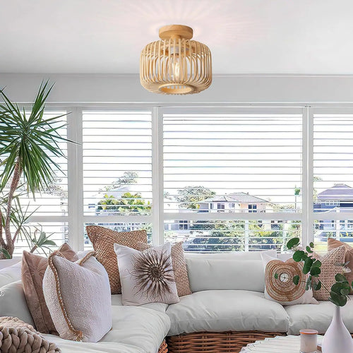 plafonnier en bambou tricoté à la main pour décoration créative