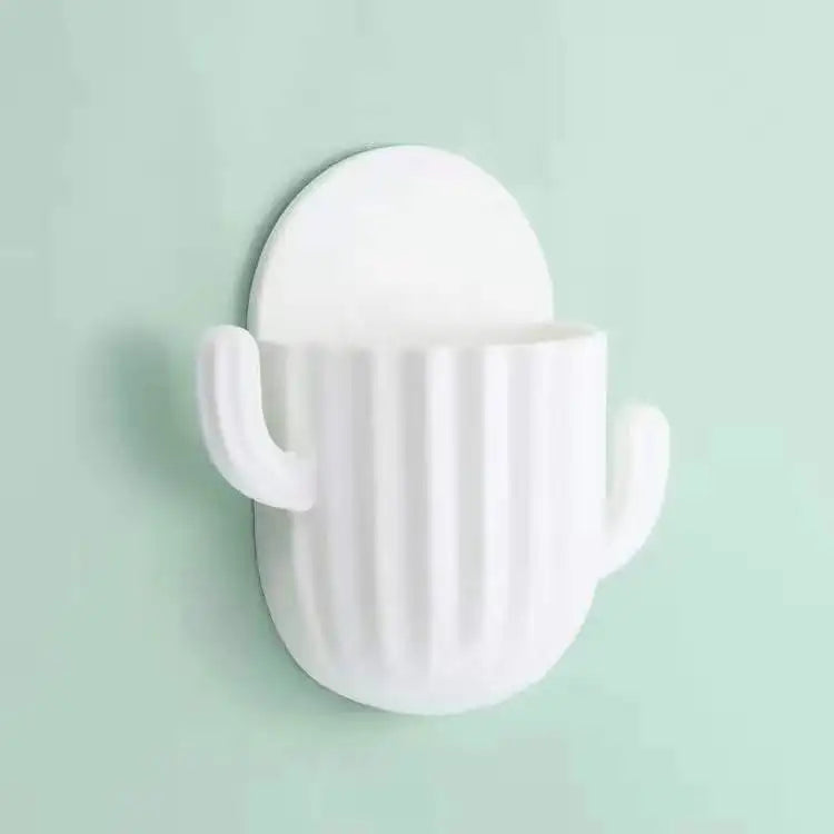 support mural auto-adhésif pour rangement de brosse et dentifrice cactus