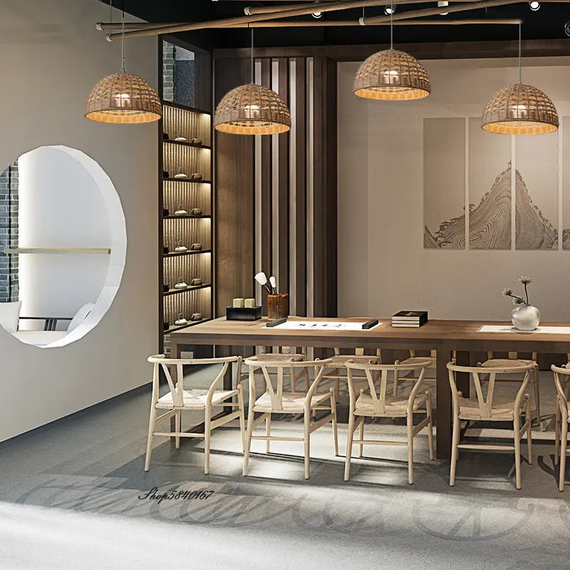 Lustre moderne en rotin fait à la main - vue 4 sur 8