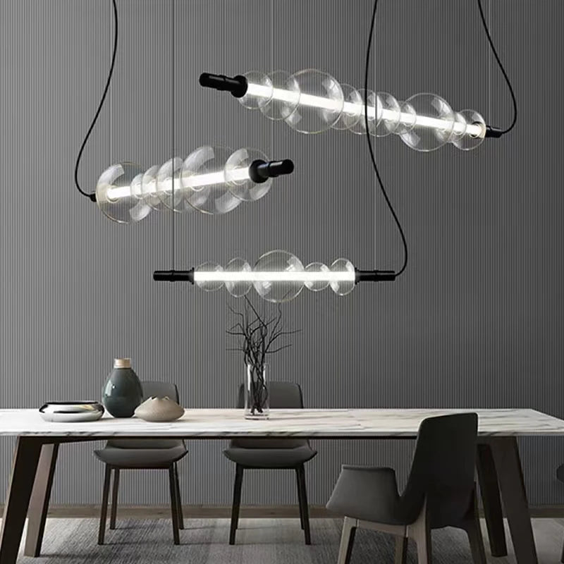 comptoir de bar moderne avec bande lumineuse suspendue - vue 3 sur 9