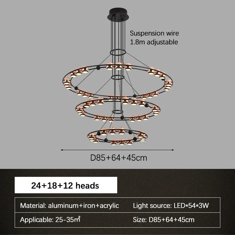 SANDYHA Nordique Moderne LED Lustre Anneau Circulaire De Luxe Haricot Duplex Suspension pour Salon Salle À Manger Chambre Éclairage - vue 7 sur 13