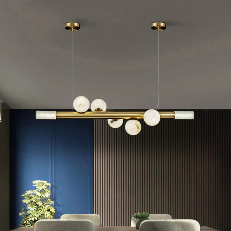 suspension en bronze de luxe avec marbre rond - vue 4 sur 6