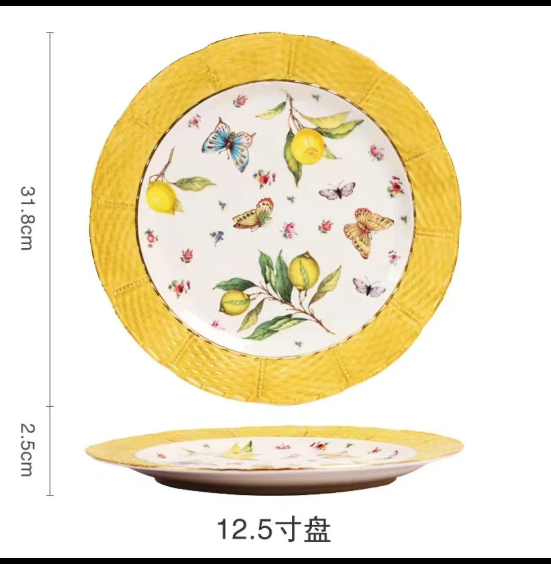 Assiette ceramique motif citron style mediterraneen cuisine
