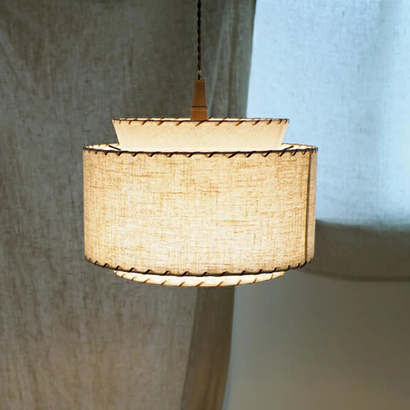 lustre à led en tissu japonais pour décoration intérieure moderne - vue 6 sur 8