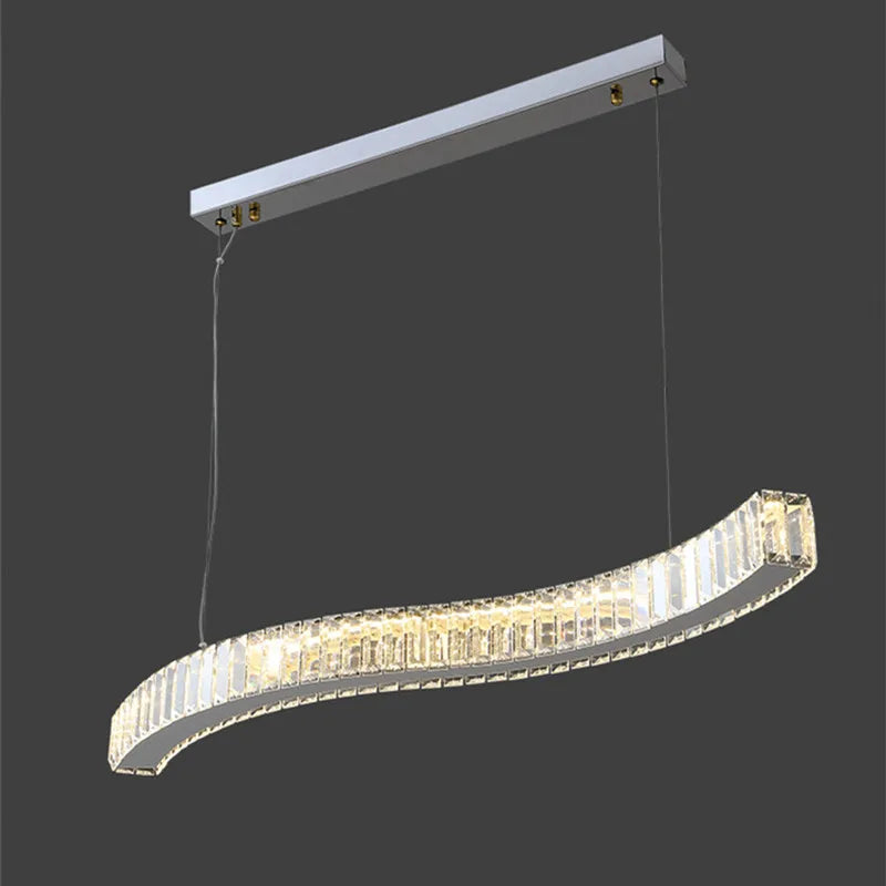 lustre moderne en acier avec cristaux et lumières led suspendues - vue 2 sur 8