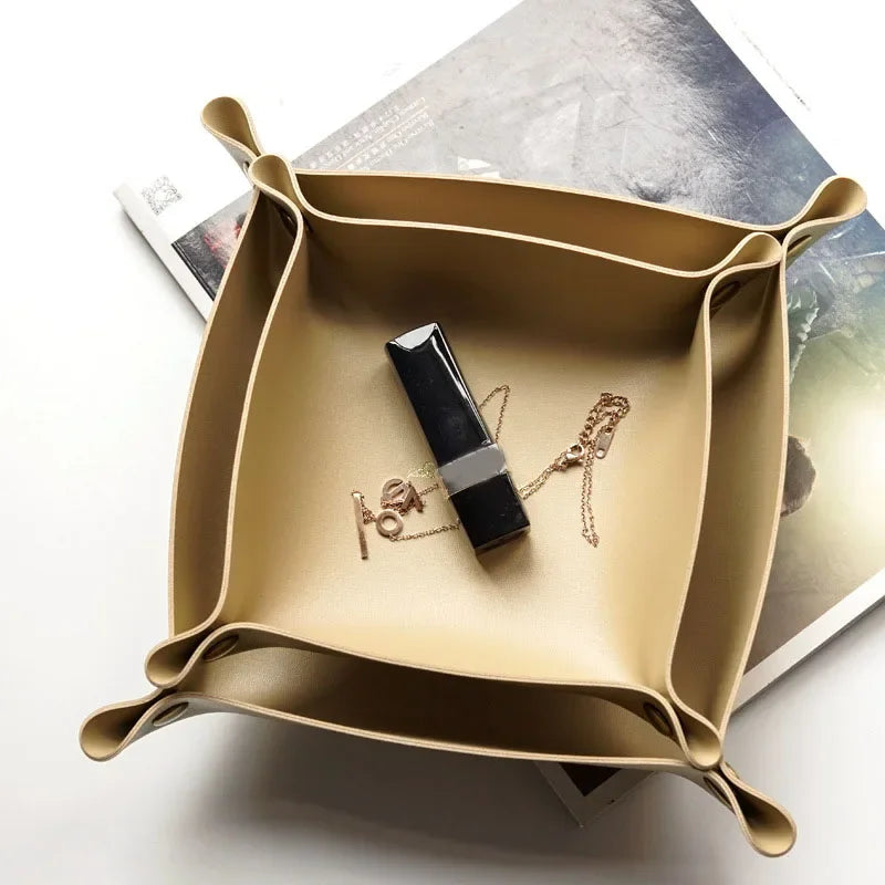 Vide-poche organisateur pliable en cuir pour bureau bijoux et cosmétiques - vue 7 sur 19