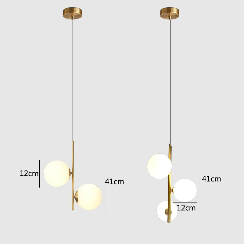Boule de verre nordique suspension LED lumières en laiton noir chambre suspension lampe moderne salon salle à manger décor luminaires - vue 7 sur 10