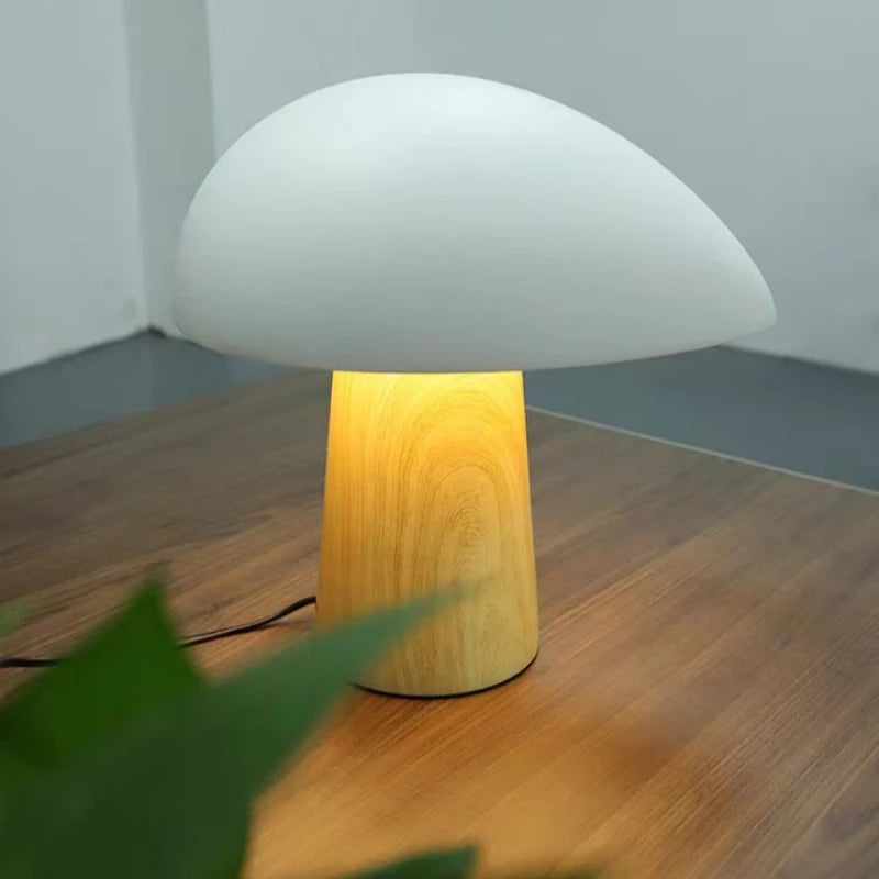 lampe de table champignon en bois design nordique éclairage décoratif - vue 5 sur 8