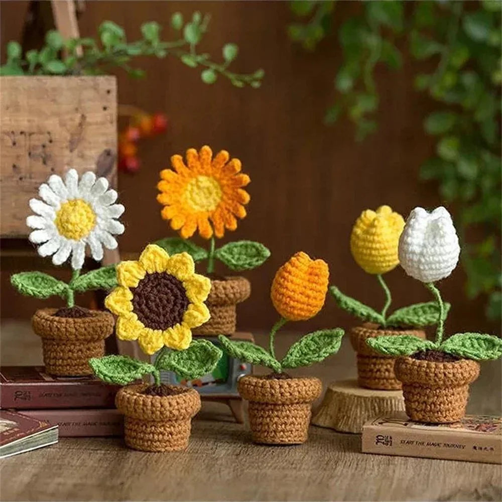plante en pot tricotée à la main pour cadeau décoratif de saint valentin - vue 5 sur 19