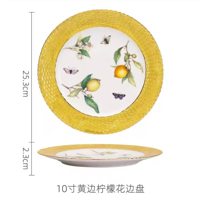 Assiette céramique motif citron style européen décoratif