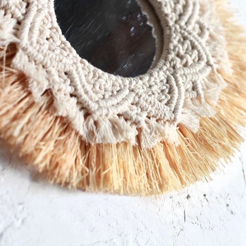 miroir tissé à la main décoration murale boho nordique décorateur - vue 7 sur 6