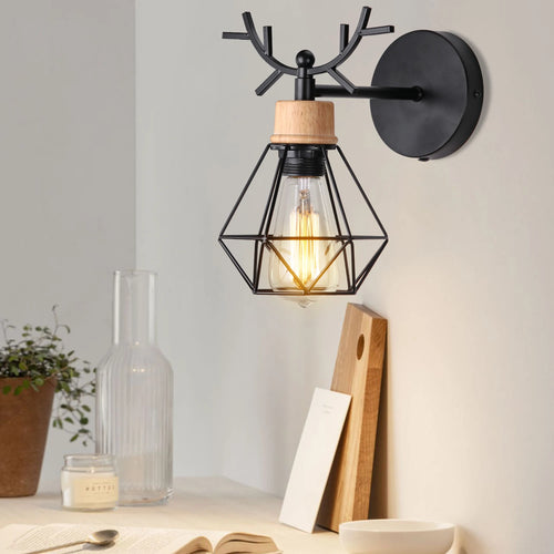 Abat-jour en bois et fer forgé