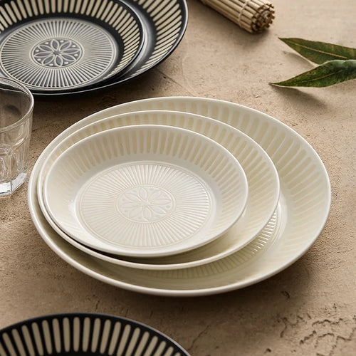 Assiette ceramique japonaise retro relief style artistique
