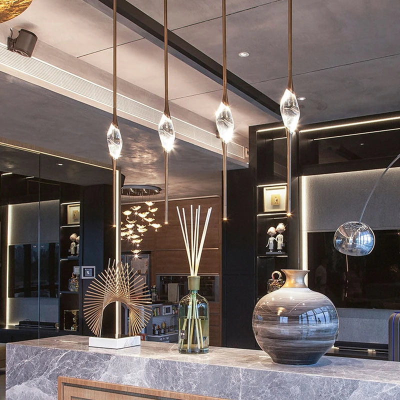 suspension moderne en laiton et cristal pour décoration intérieure design - vue 4 sur 10