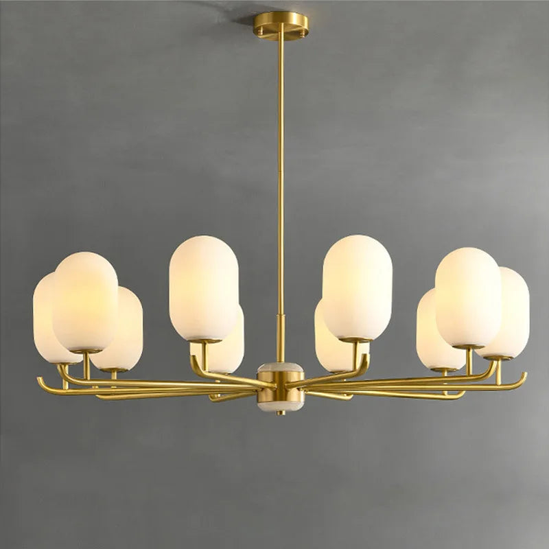 lustre style chinois luxueux en cuivre et jade - vue 5 sur 6