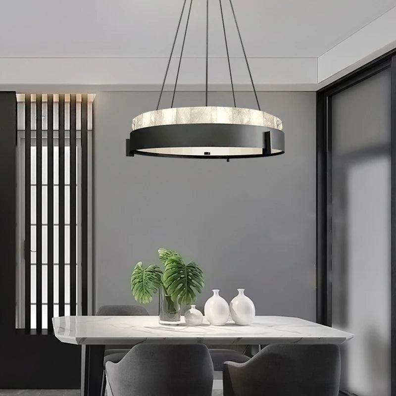 lustre moderne led en anneau de marbre créatif - vue 5 sur 7