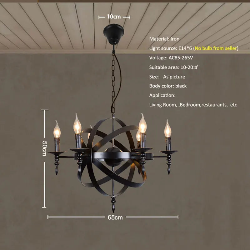 lustre industriel rétro globe en fer style loft américain - vue 3 sur 7
