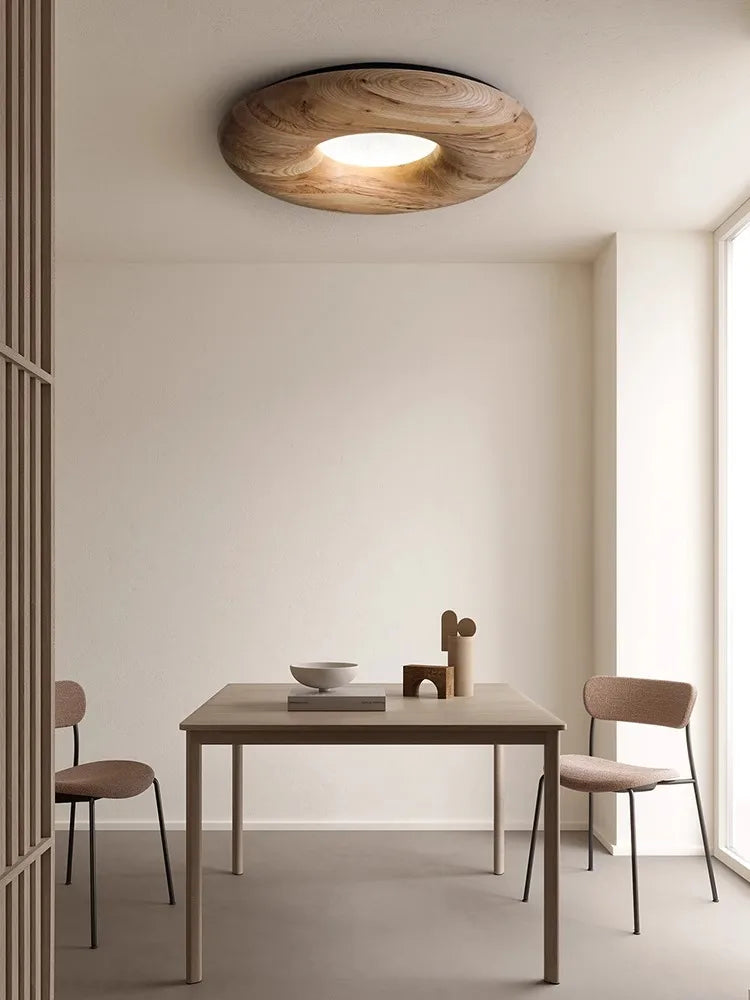 plafonnier led design rétro moderne en bois foncé grand lustre - vue 4 sur 9