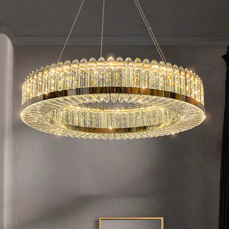 lustre moderne en cristal avec lampes led suspendues luxueuses