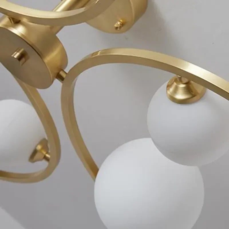 plafonnier moderne en cuivre doré avec boule de verre et led - vue 7 sur 10