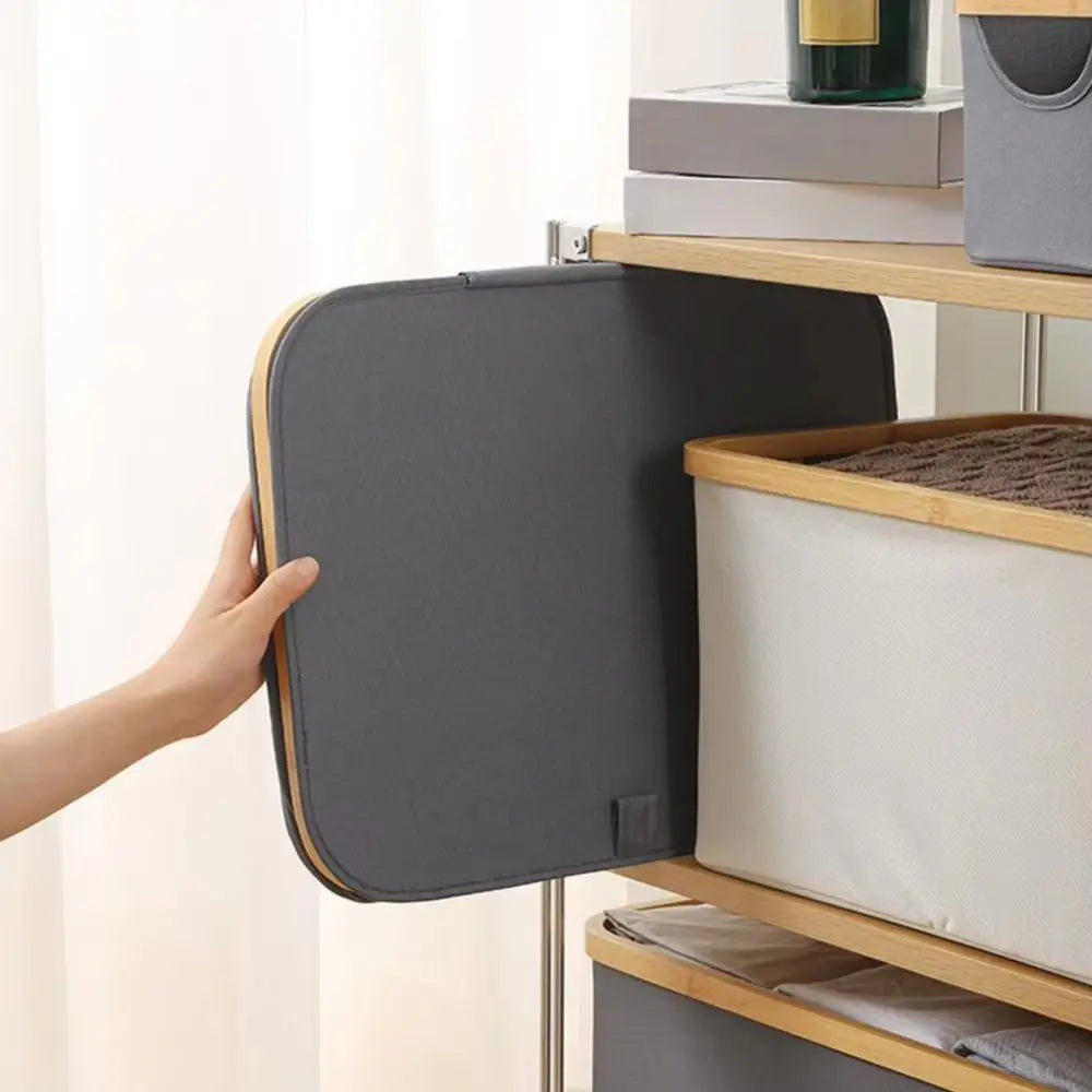 panier de rangement pliable avec poignées en bambou et tissu épais - vue 10 sur 12