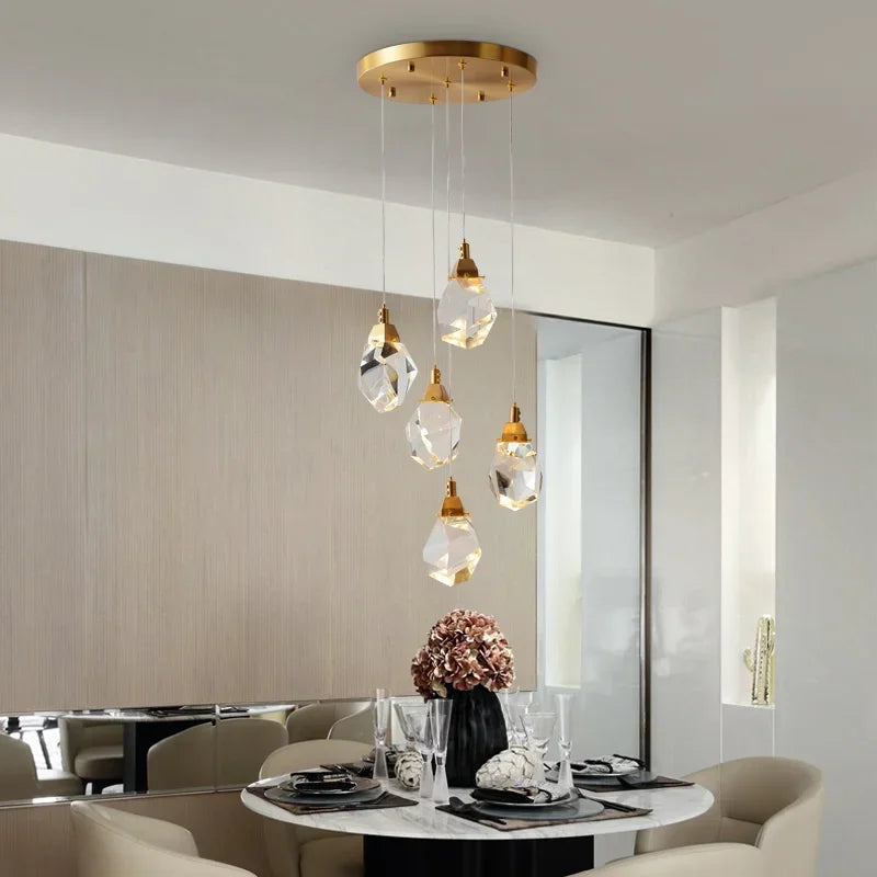 Lustre en cristal de diamant de luxe escalier grand salon