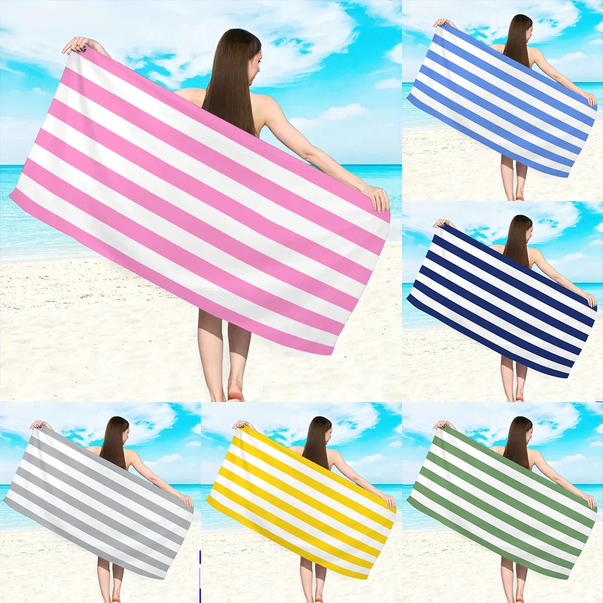 Serviette de plage a rayures sechage rapide absorbante - vue 2 sur 5