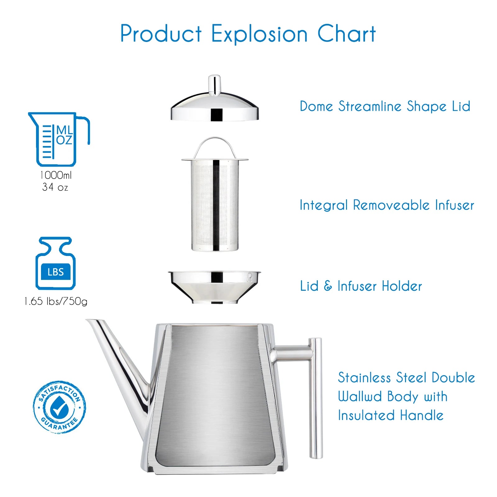 Theiere acier inox infuseur amovible 11l design moderne - vue 4 sur 9