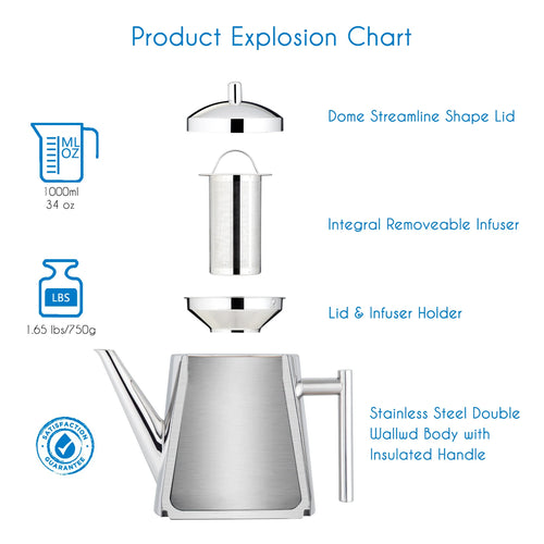 Theiere acier inox infuseur amovible 11l design moderne