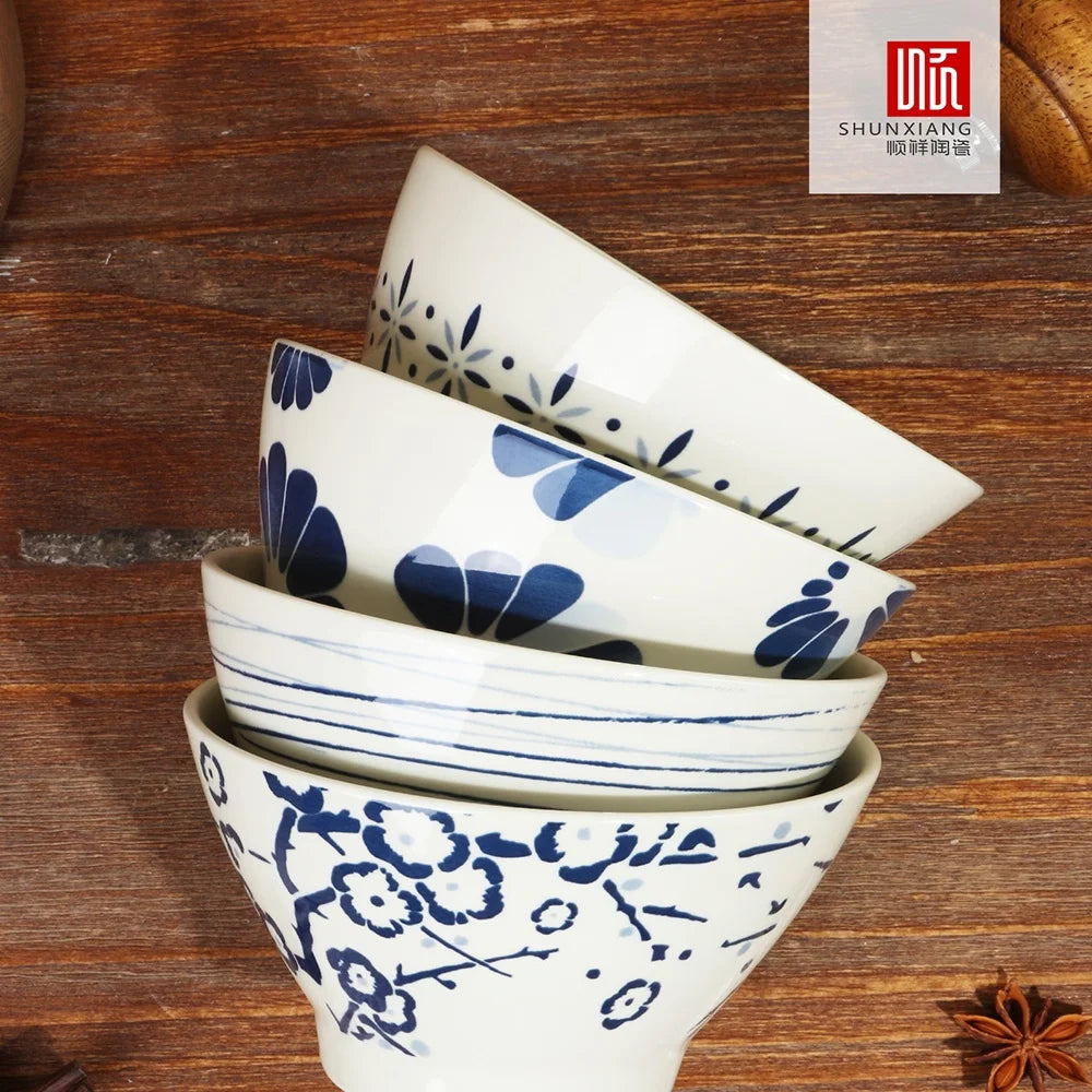 Ensemble 4 bols ceramique motif floral style japonais - vue 4 sur 6