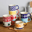 Ensemble tasses cafe ceramique motif floral japonais retro