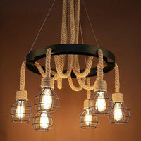 lustre rétro style industriel en corde de chanvre