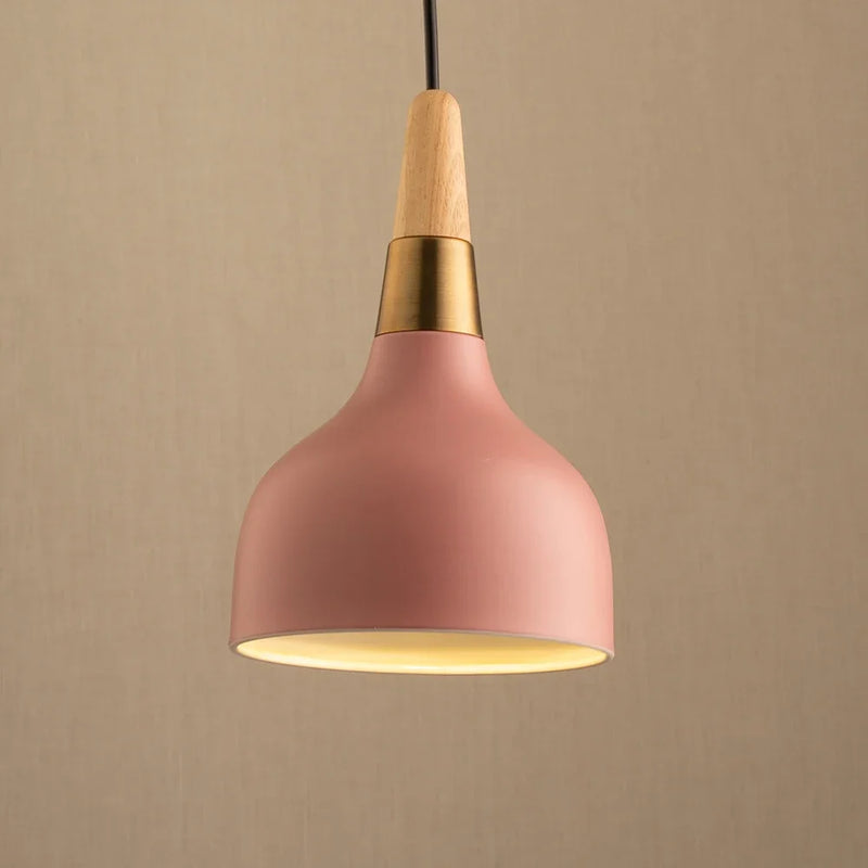 suspension led nordique en fil de fer forme macaron en bois