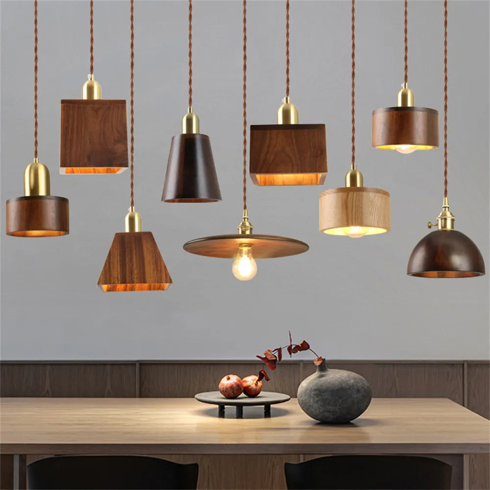 Nordique moderne suspension LED luminaire en laiton en bois Loft cuisine île lampe suspendue décoration de la maison éclairage Suspension Design