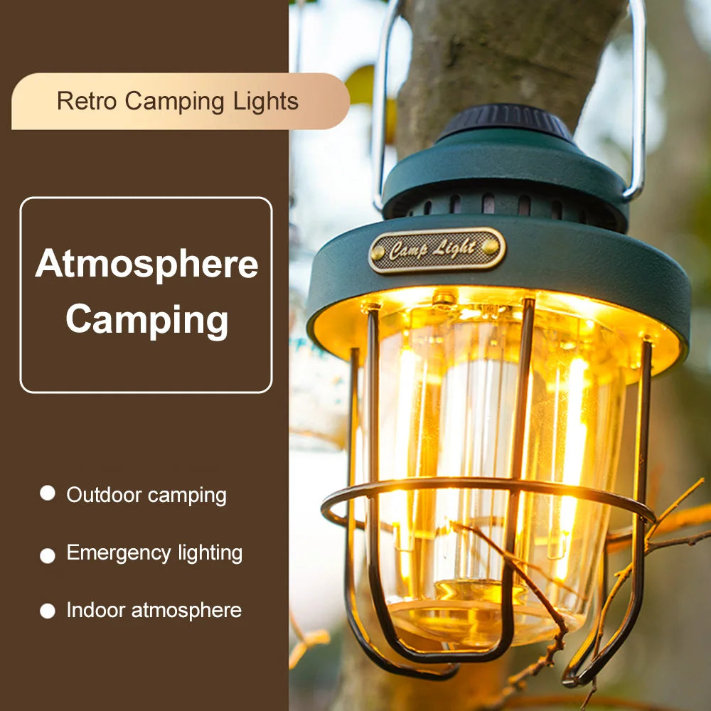 lampe rétro portable rechargeable pour camping et éclairage extérieur - vue 8 sur 8