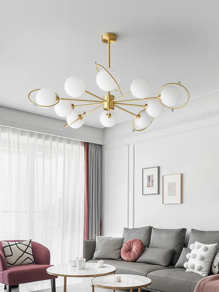 lustre en cuivre nordique design minimaliste moderne décoratif en verre