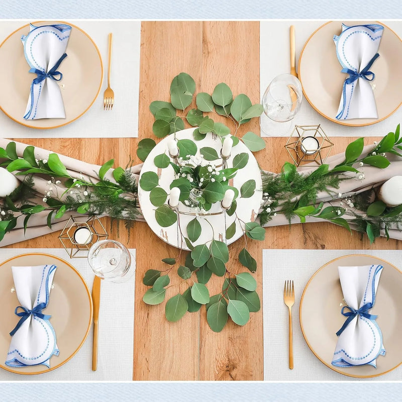 Serviette de table coton brodé motif fleurs lot