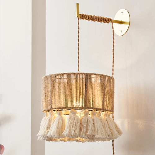 applique murale rétro bohème en chanvre avec gland