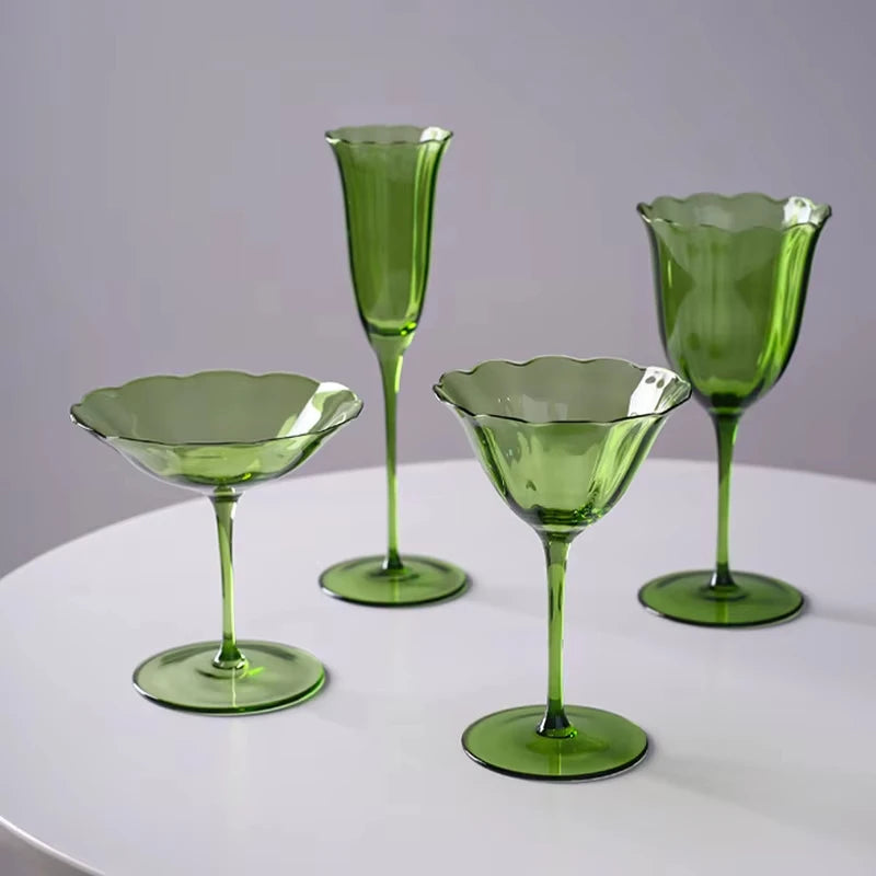 Verre vin vintage motif fleurs style cristal - vue 5 sur 7