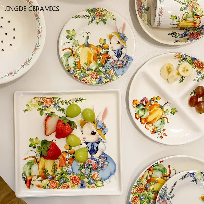 Assiette ceramique motif citrouille lapin style jardin - vue 4 sur 6