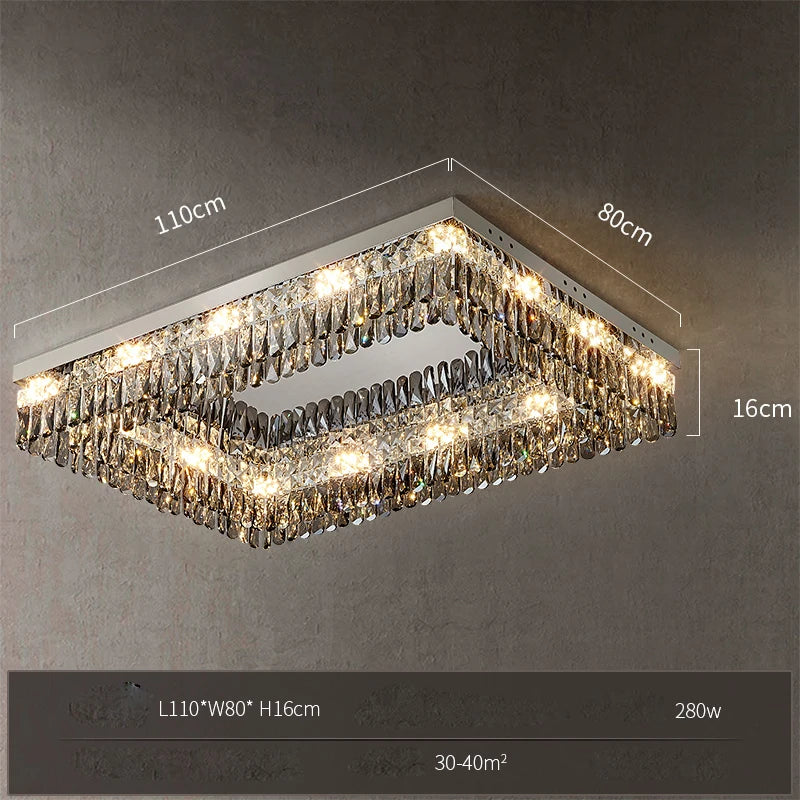 plafonnier led carré rectangulaire en cristal doré intensité variable - vue 13 sur 18