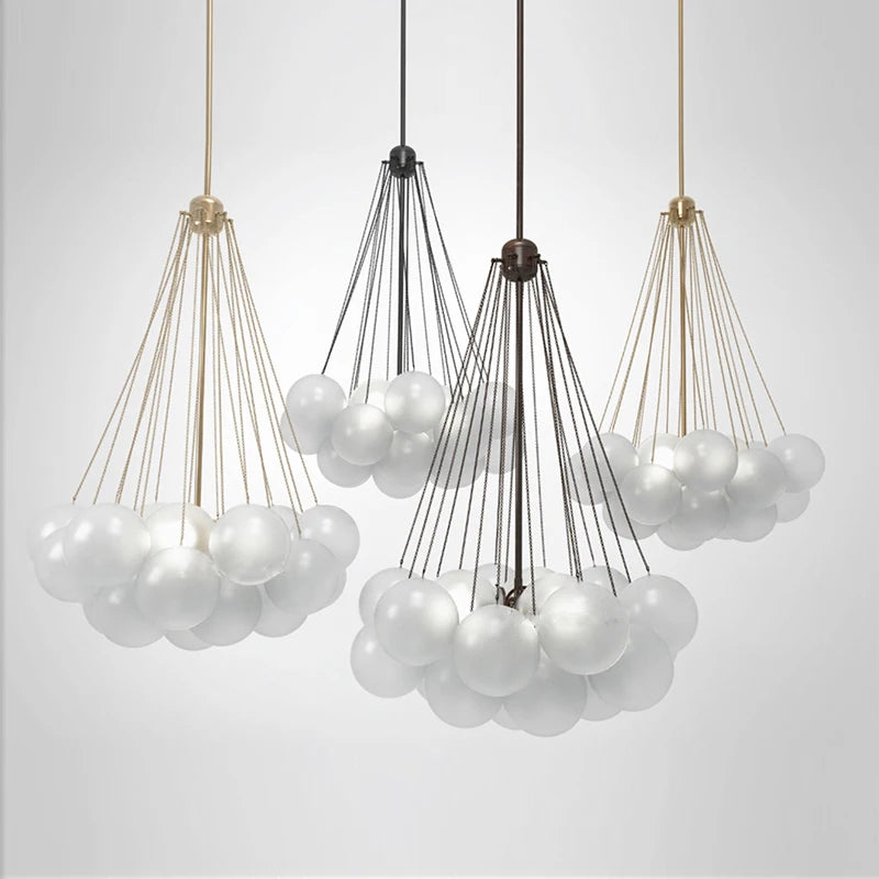 LED élégant moderne bulle boule plafond lustre ivoire verre suspension lumières nordique pour salle à manger Restaurant lampe suspendue - vue 5 sur 10