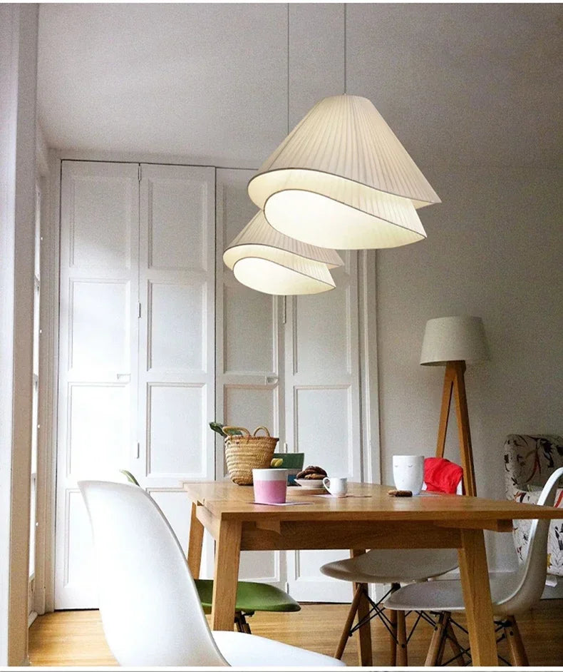 SANDYHA Lustre Minimaliste Moderne Tissu Style Crème Lampes Suspendues Salle à Manger Chambre Maison Lustre Luminaire Suspendu - vue 4 sur 10