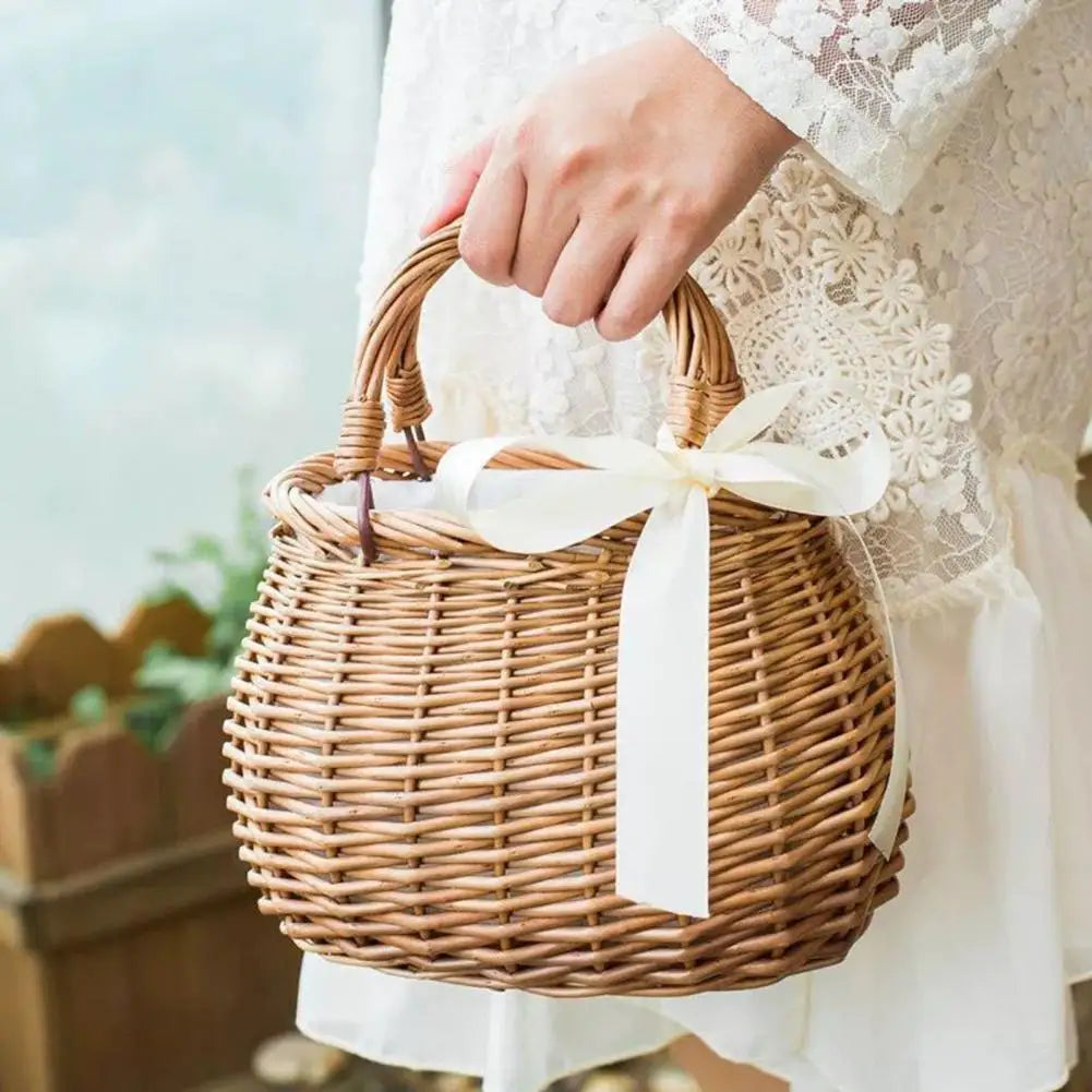 panier à fleurs en osier sac à main en rotin tissé à la main - vue 5 sur 8