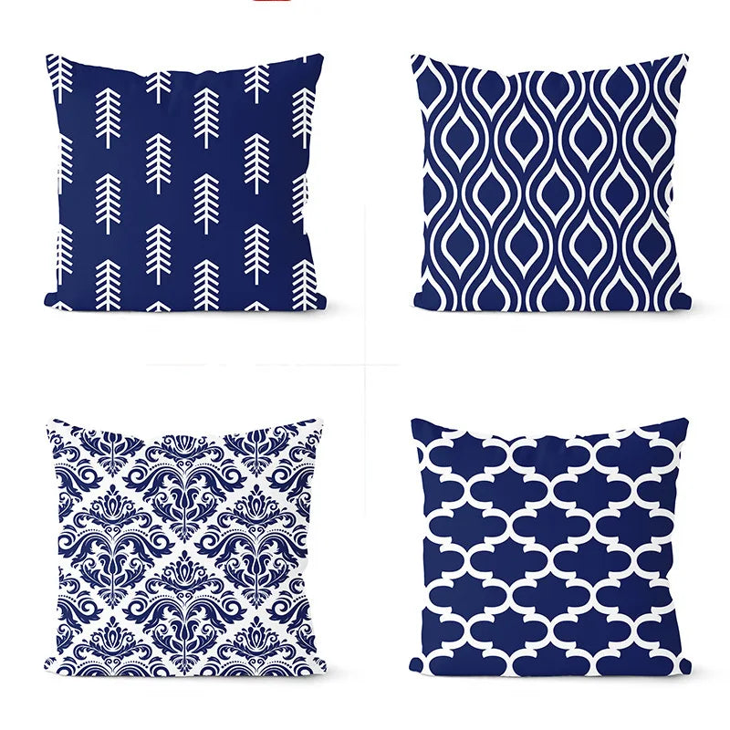 coussin géométrique bleu marine pour canapé ou décoration