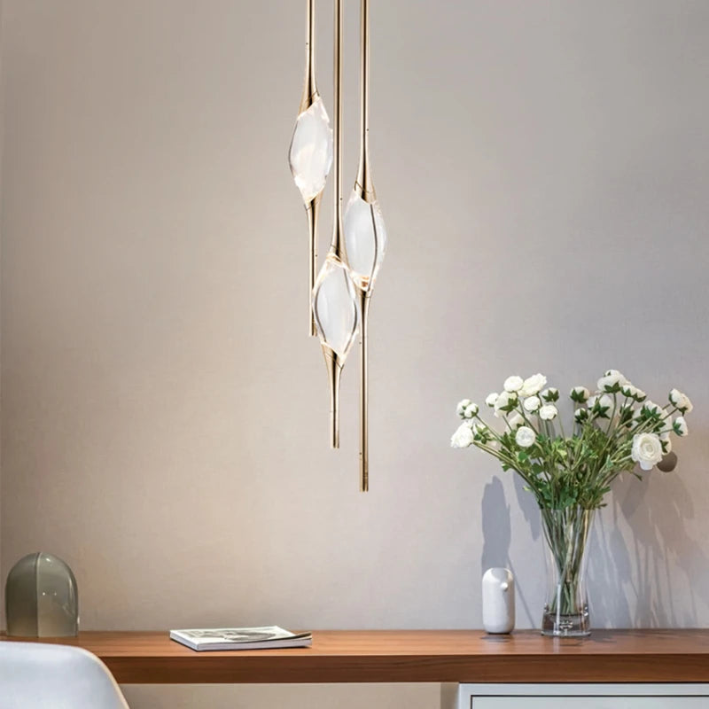 suspension moderne en laiton et cristal pour décoration intérieure design - vue 5 sur 10