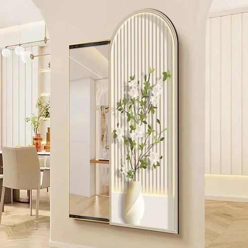miroir carré nordique décoratif avec cadre floral esthétique